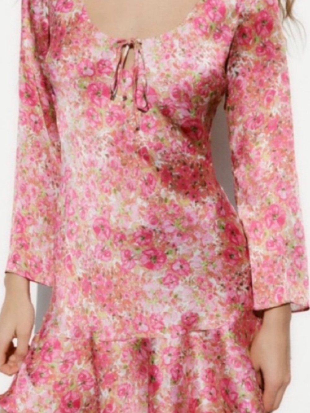 Zara Pink  Floral V-Neck Dress